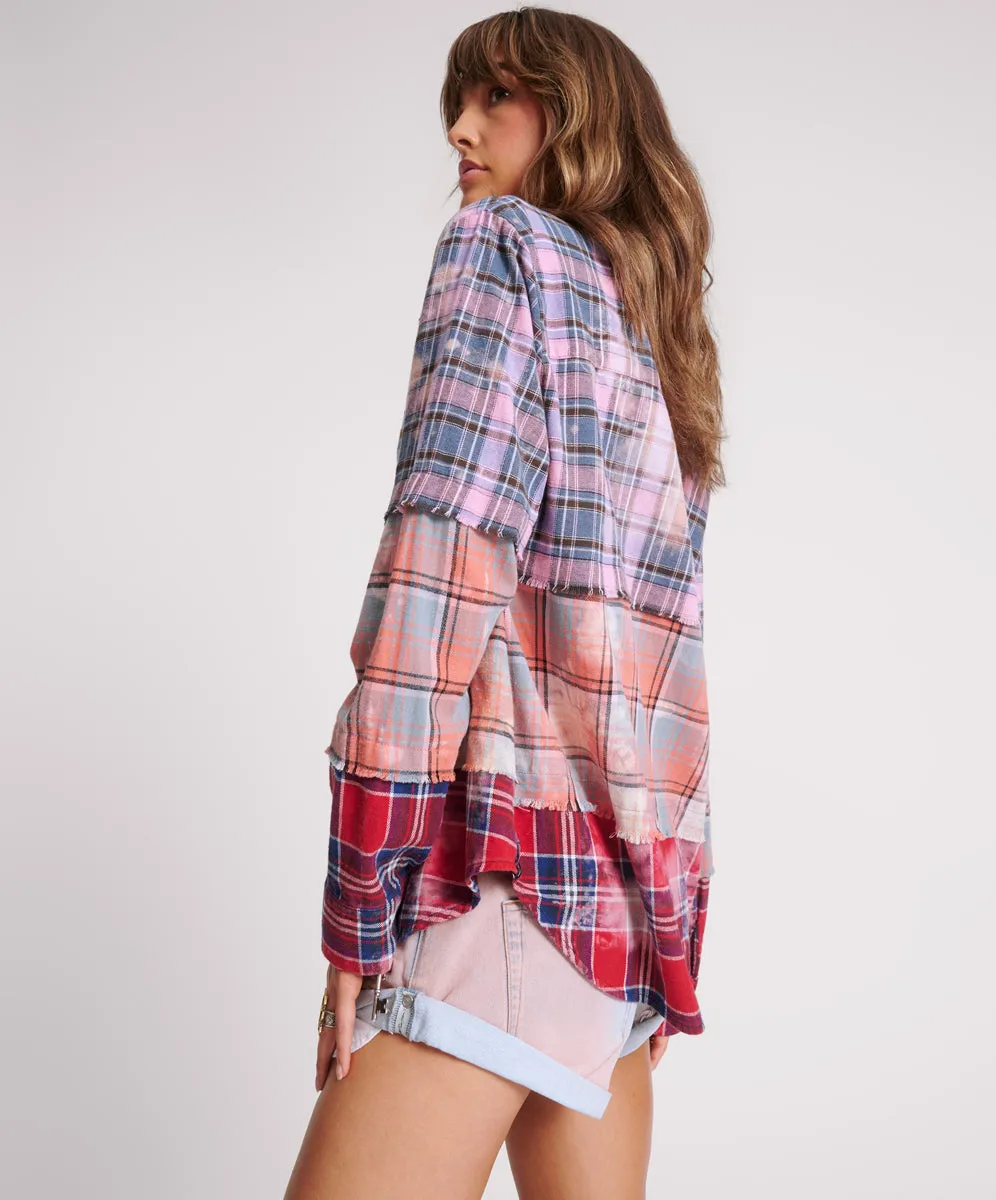 Distressed Mixed Flannel Shirt - Multi