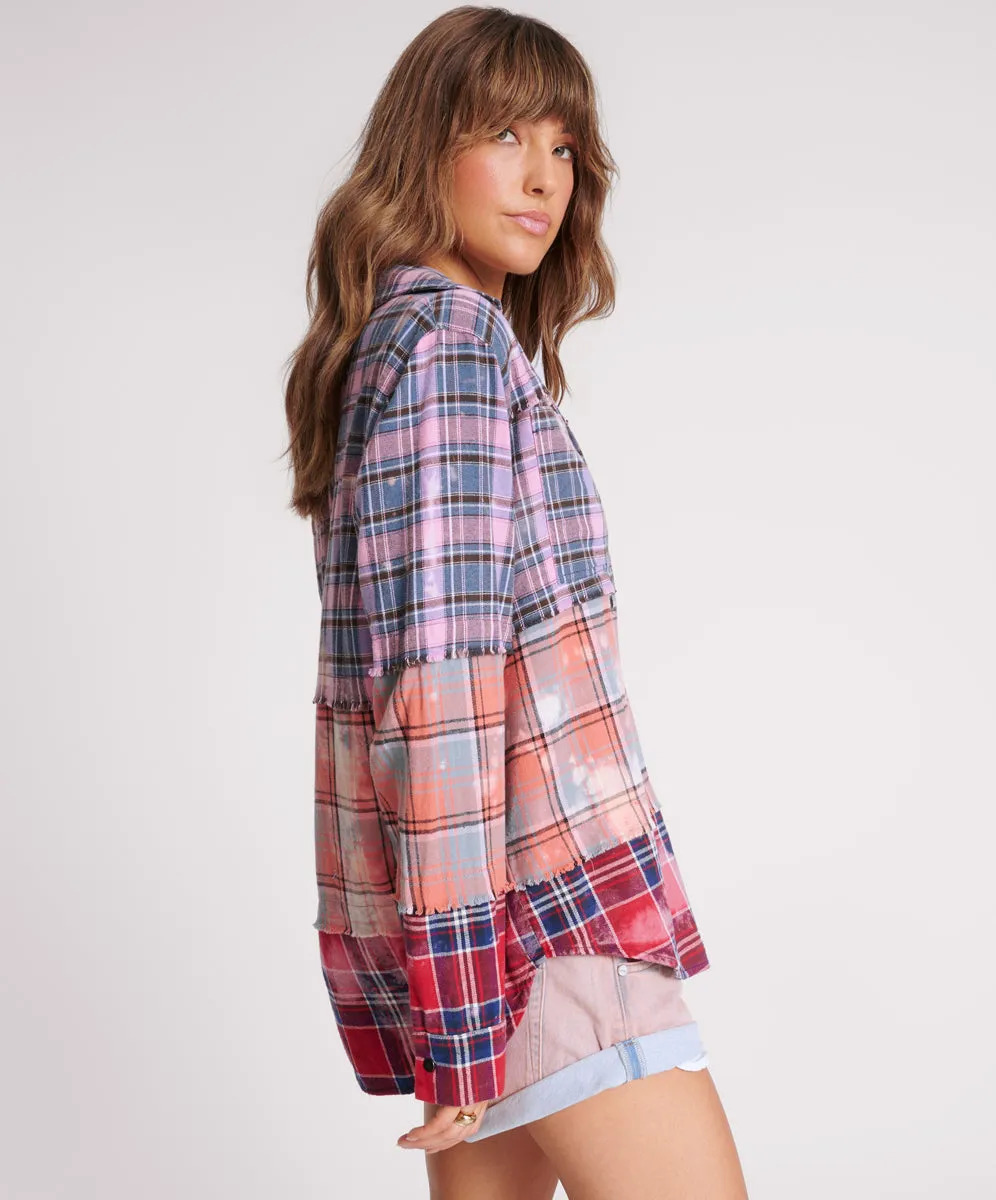 Distressed Mixed Flannel Shirt - Multi