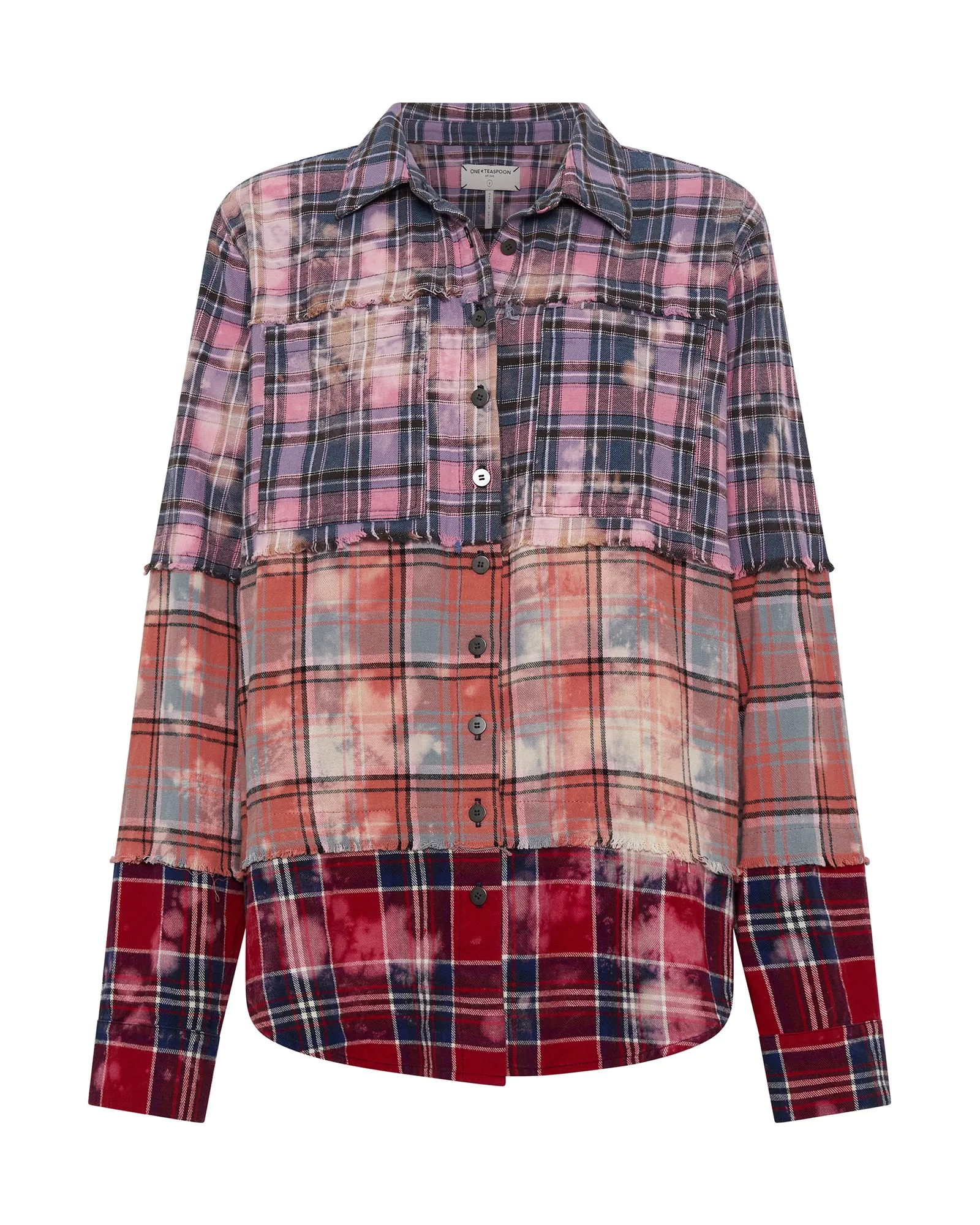 Distressed Mixed Flannel Shirt - Multi