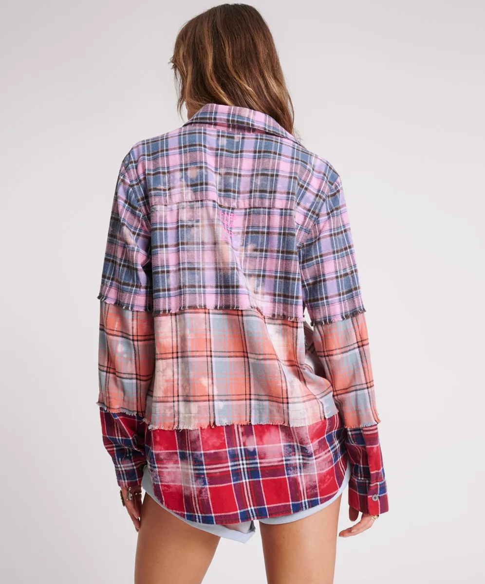 Distressed Mixed Flannel Shirt - Multi