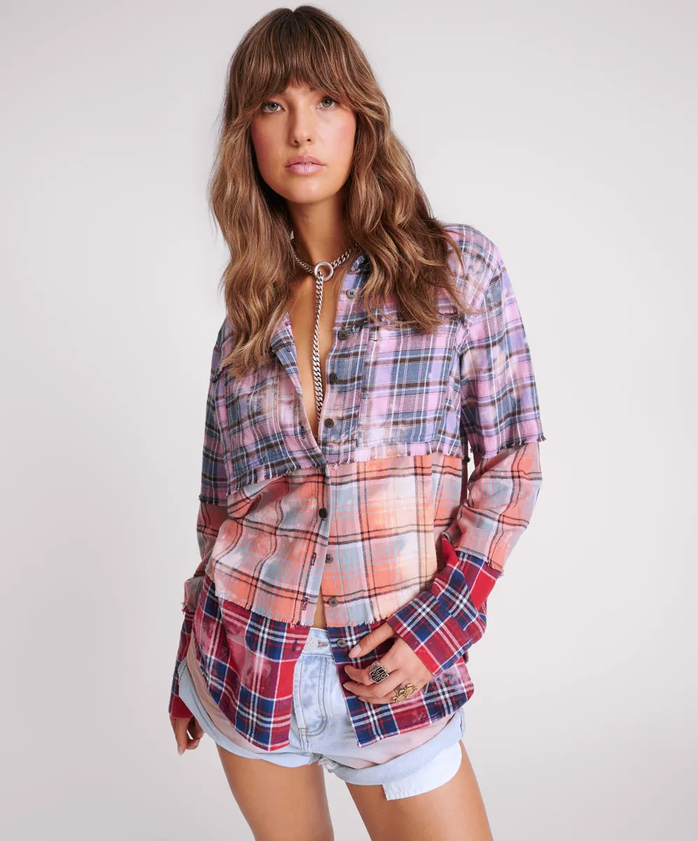 Distressed Mixed Flannel Shirt - Multi