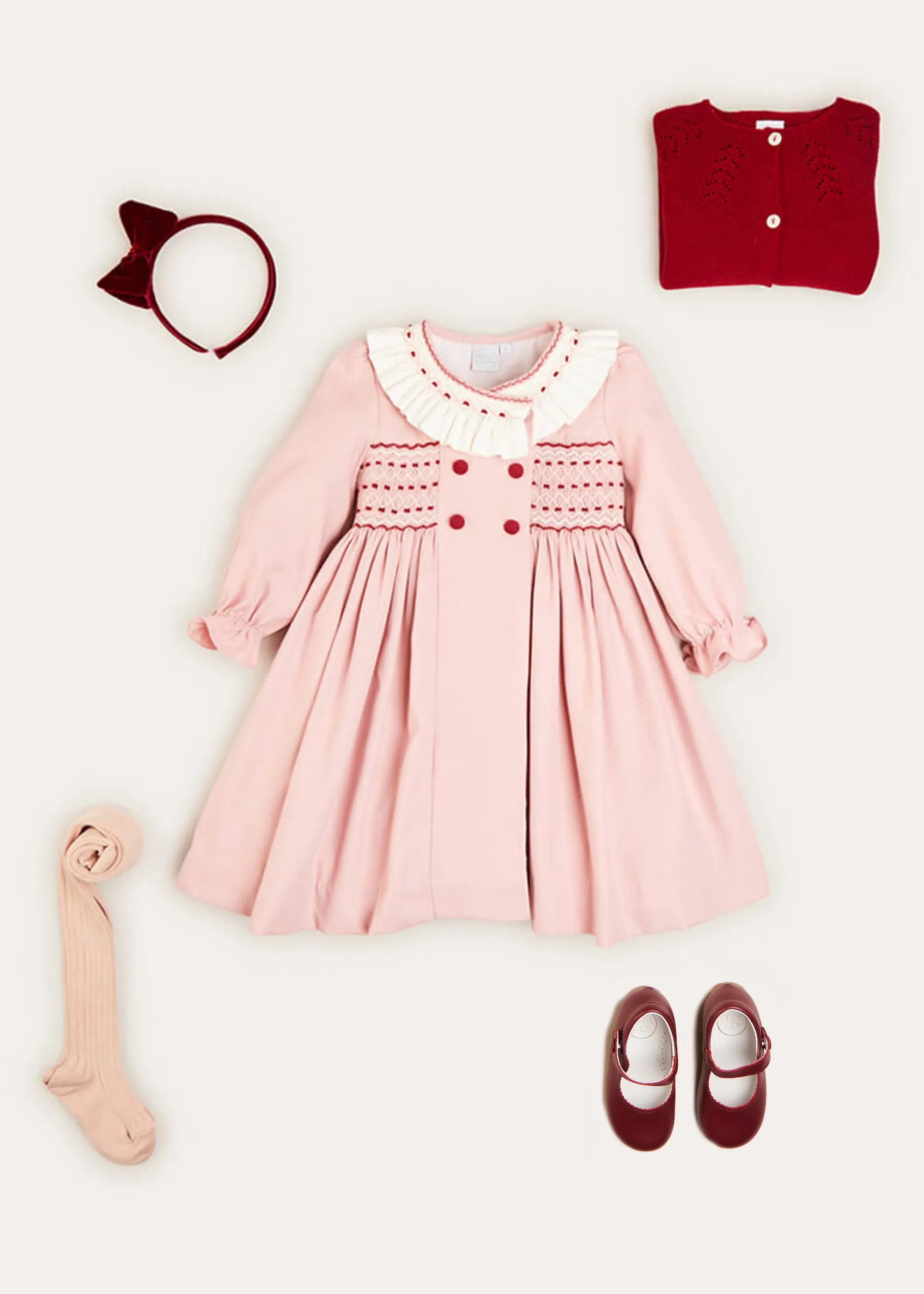 Double Breasted Handsmocked Collar Dress In Rose Pink (12mths-10yrs)