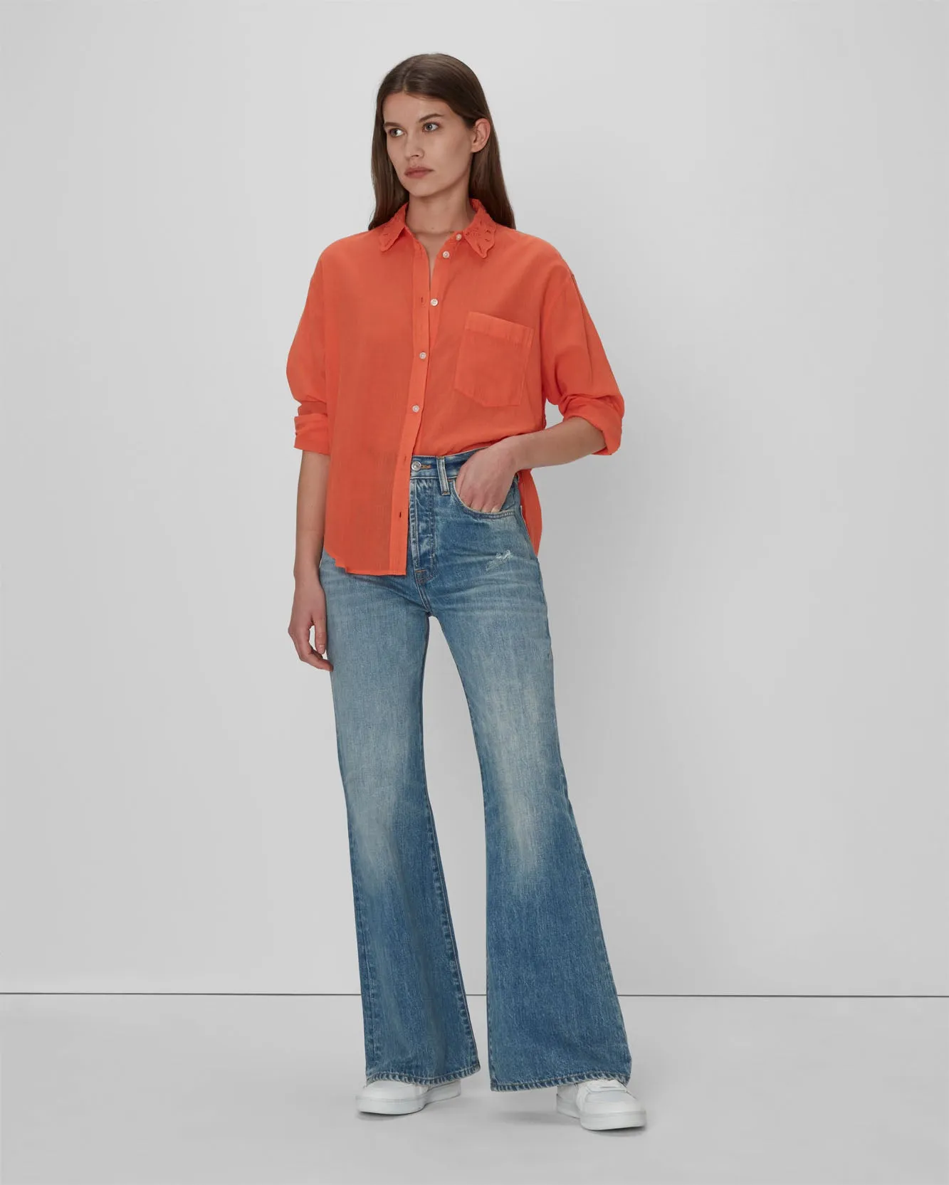 Eyelet Classic Shirt In Tigerlily