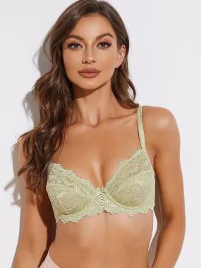 Floral Lace Non-Padded Full Coverage Underwire Bra Green