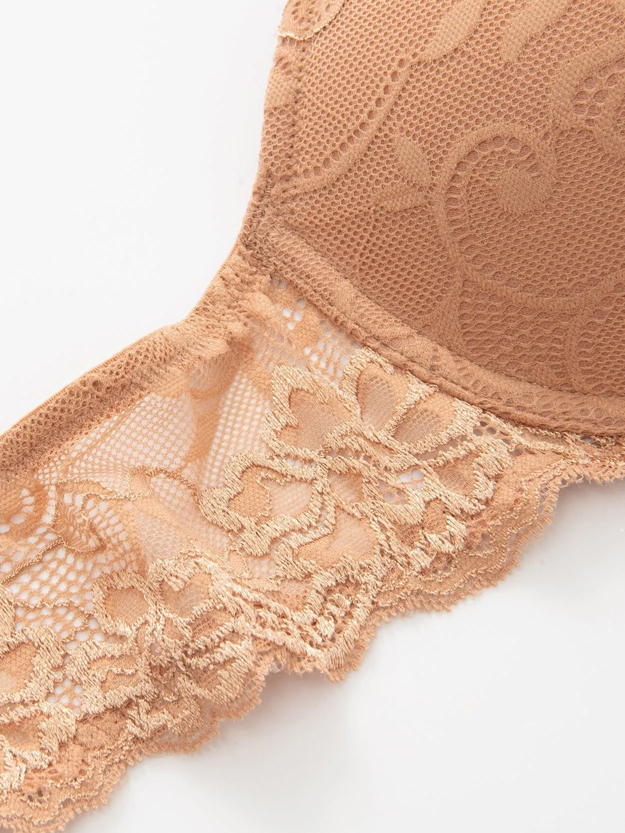 Floral Lace Push-Up Lightly Padded Demi Plunge Underwire Bra Coffee