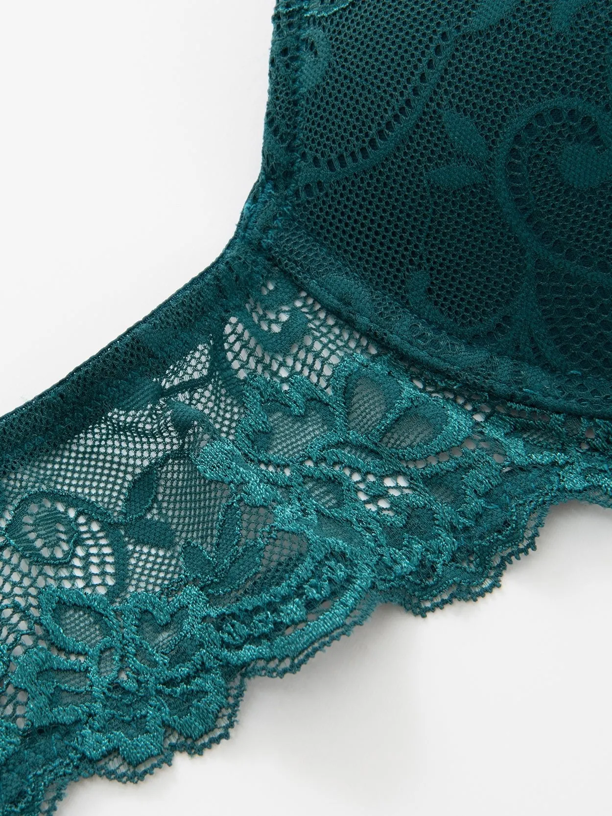 Floral Lace Push-Up Lightly Padded Demi Plunge Underwire Bra Green