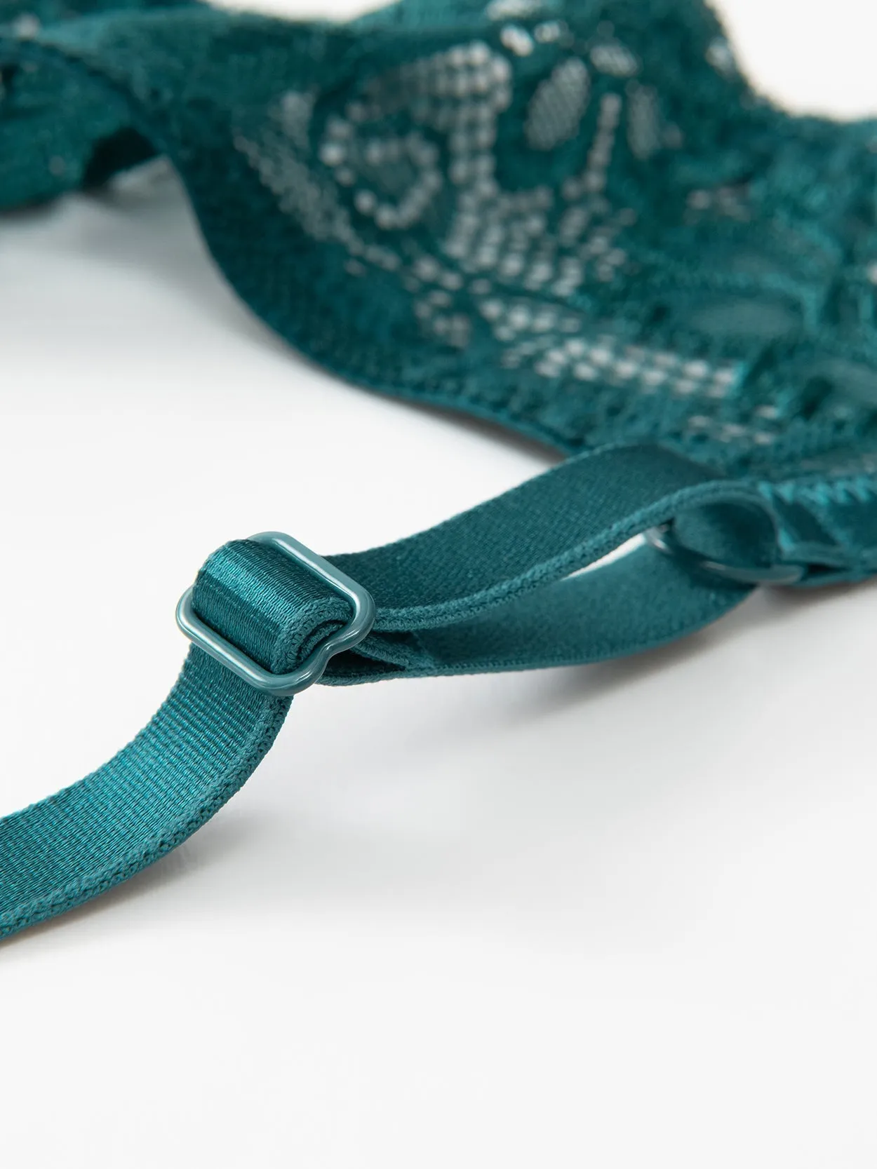 Floral Lace Push-Up Lightly Padded Demi Plunge Underwire Bra Green