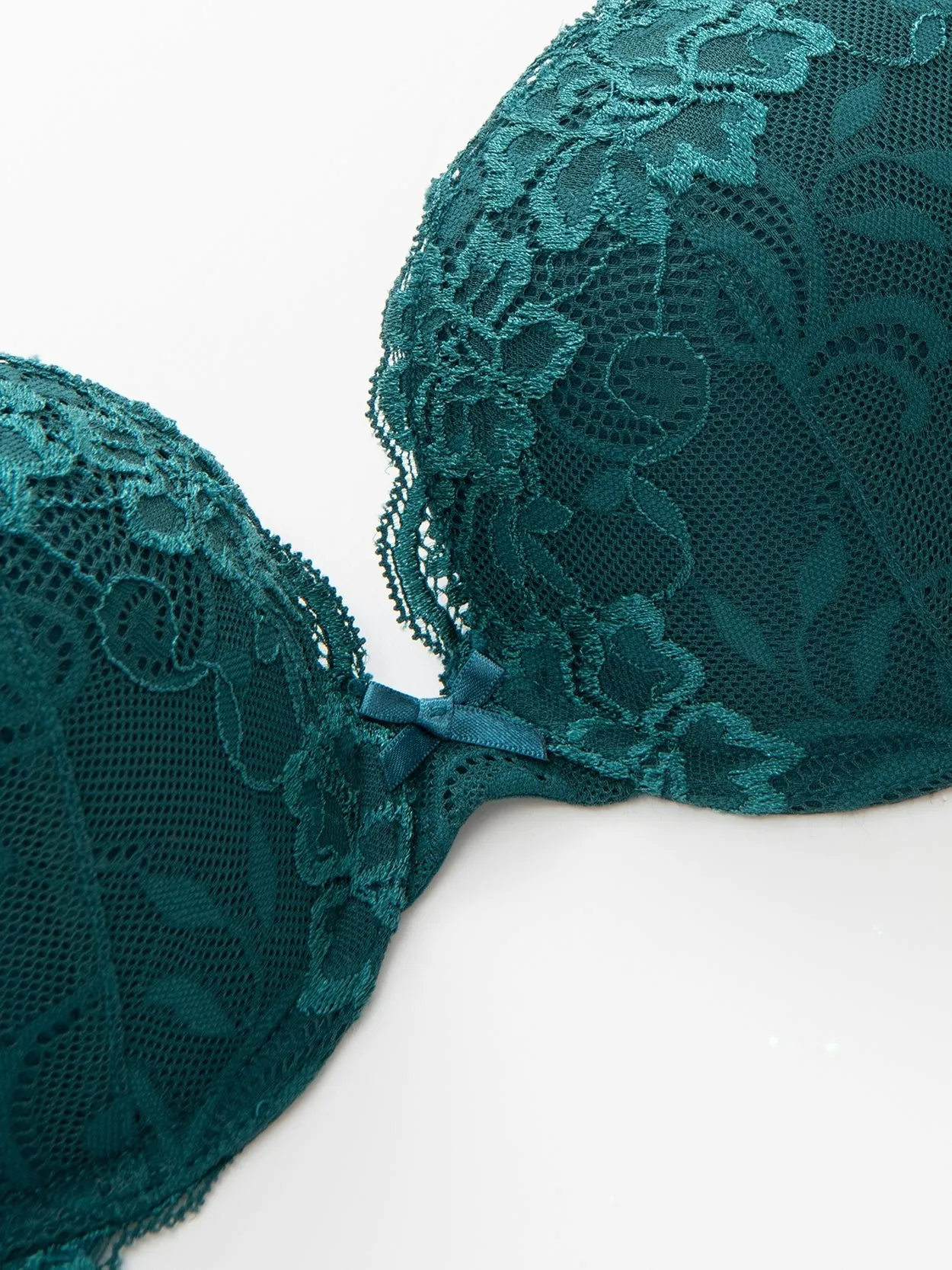 Floral Lace Push-Up Lightly Padded Demi Plunge Underwire Bra Green