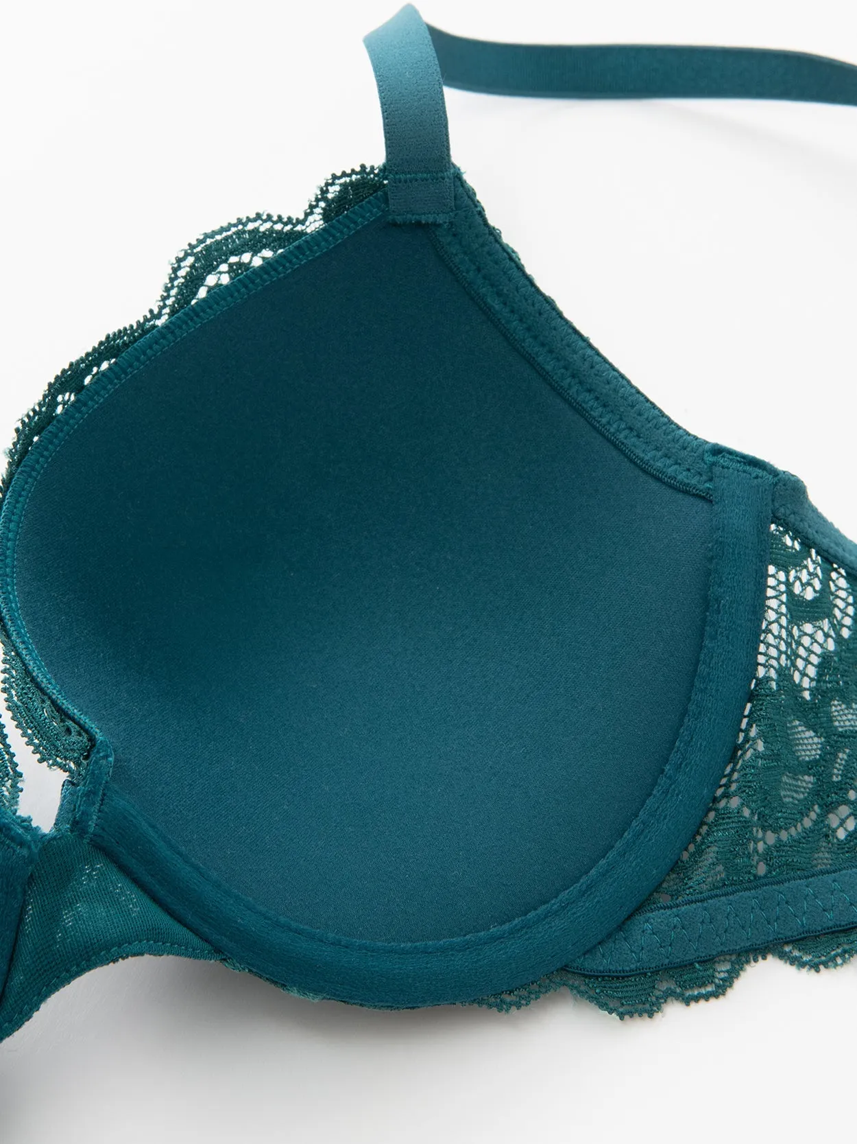 Floral Lace Push-Up Lightly Padded Demi Plunge Underwire Bra Green