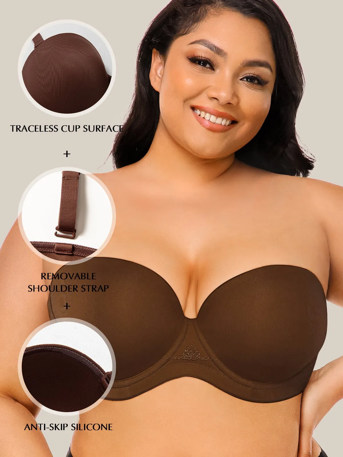 Full Figure Strapless Underwire Multiway Contour Bra Coffee Brown