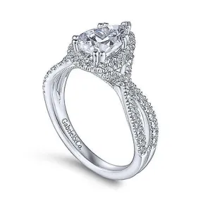 Gabriel & Co. Chatham Pear Halo Engagement Ring in 14K White Gold