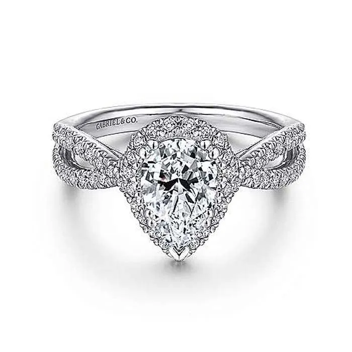 Gabriel & Co. Chatham Pear Halo Engagement Ring in 14K White Gold