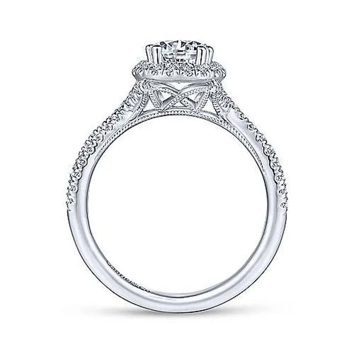 Gabriel & Co. Chatham Pear Halo Engagement Ring in 14K White Gold