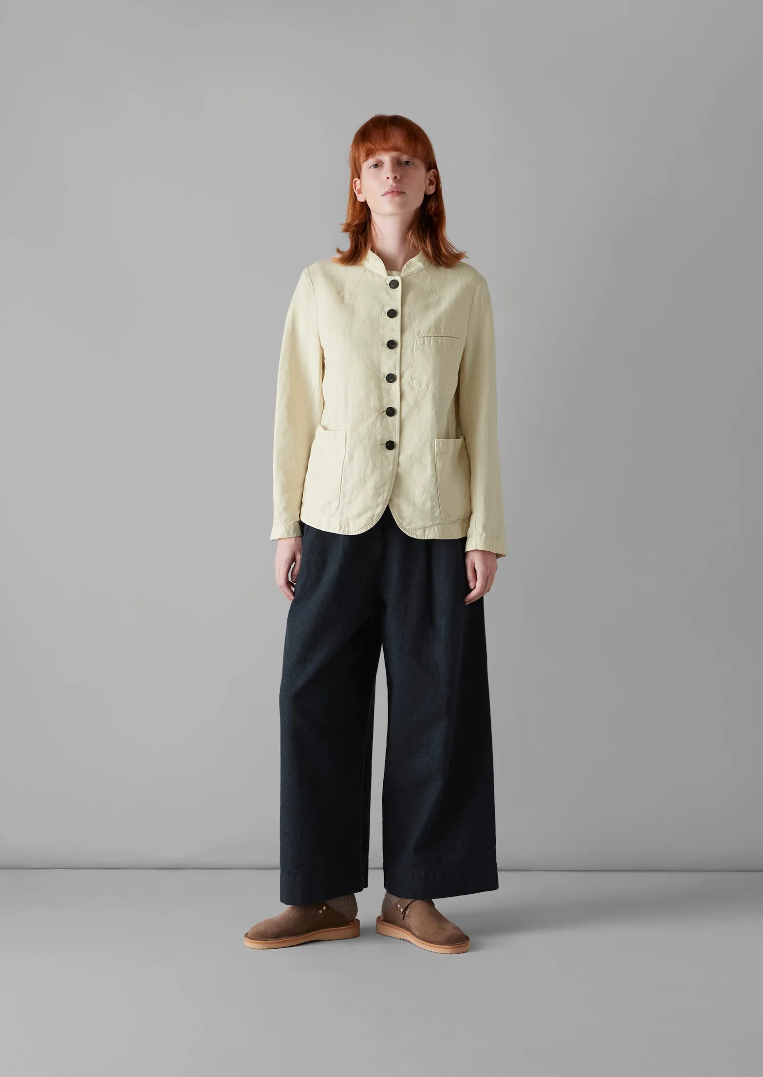 Garment Dyed Cotton Linen Neat Jacket | Parchment