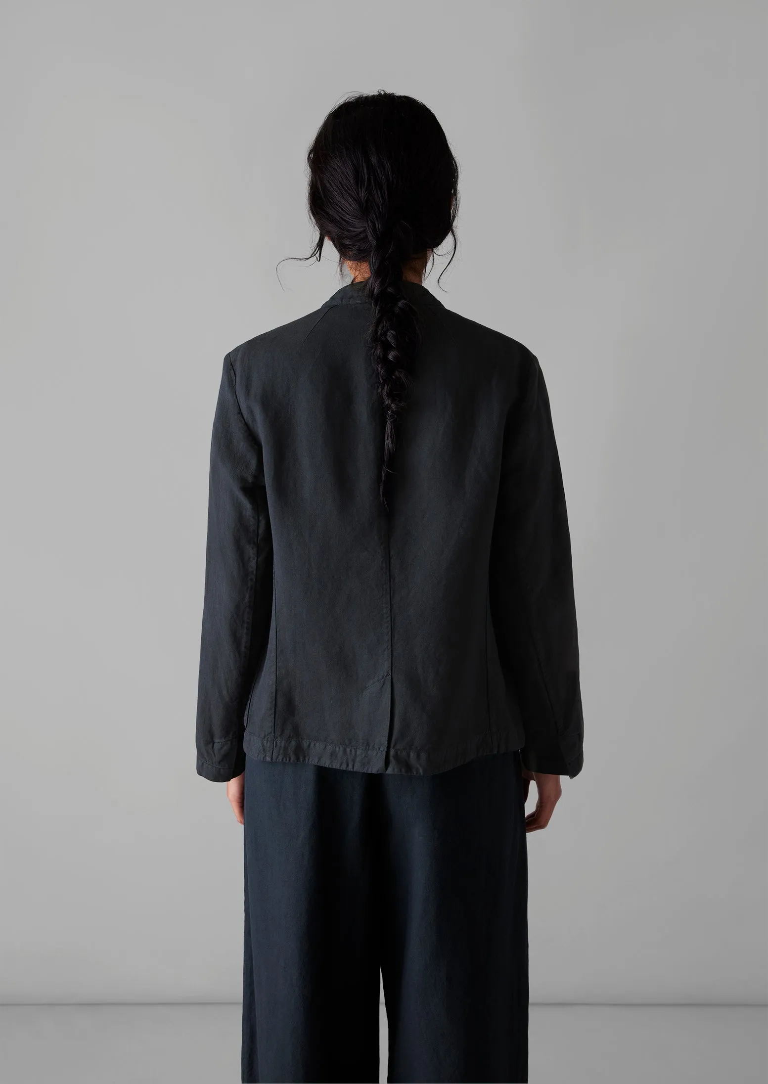 Garment Dyed Cotton Linen Neat Jacket | Slate Navy