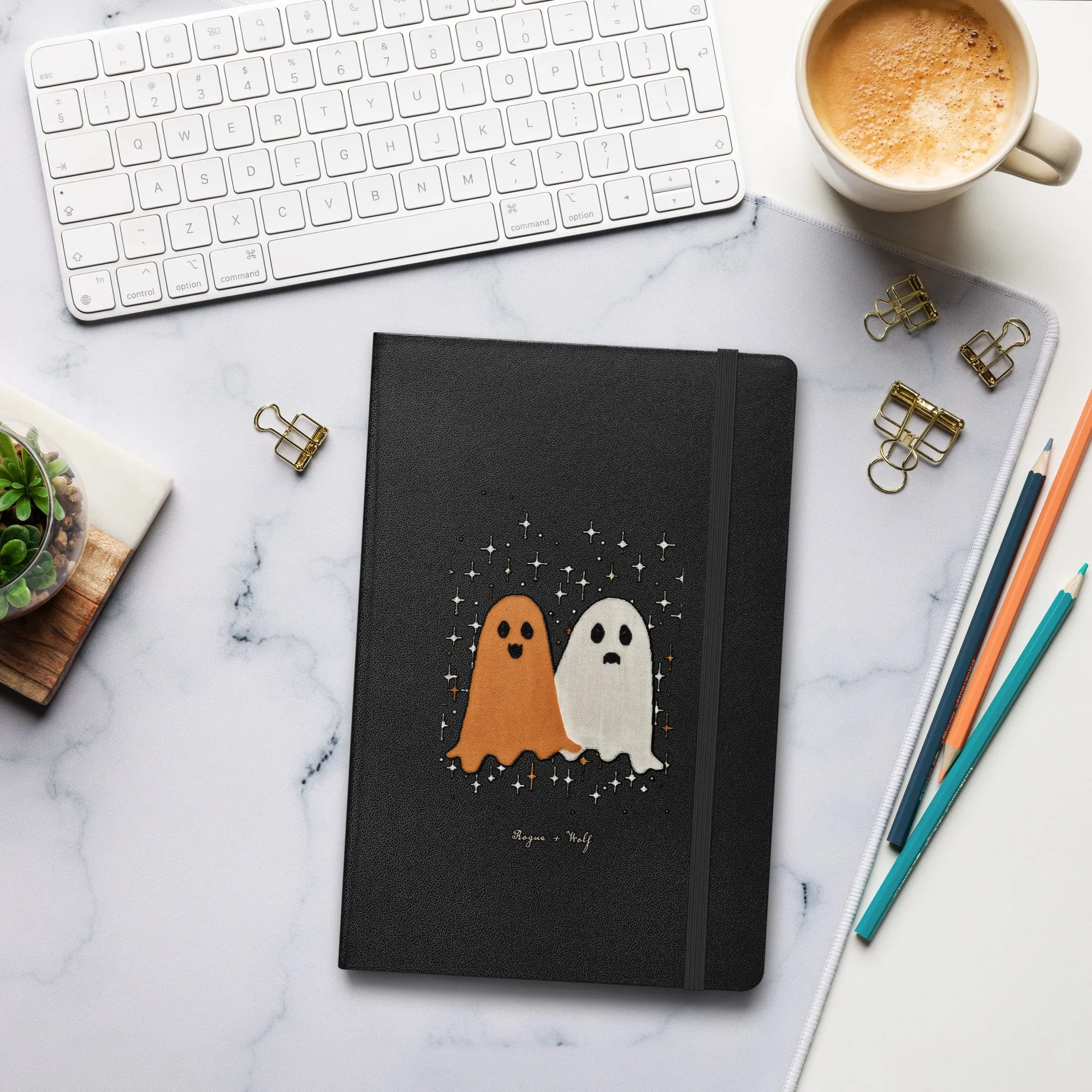 Ghost Besties Hardcover Notebook - with Elastic Closure & Ribbon Marker - Gothic Stationery with Cute Ghosts - Witchy Journal for School Office College & Uni