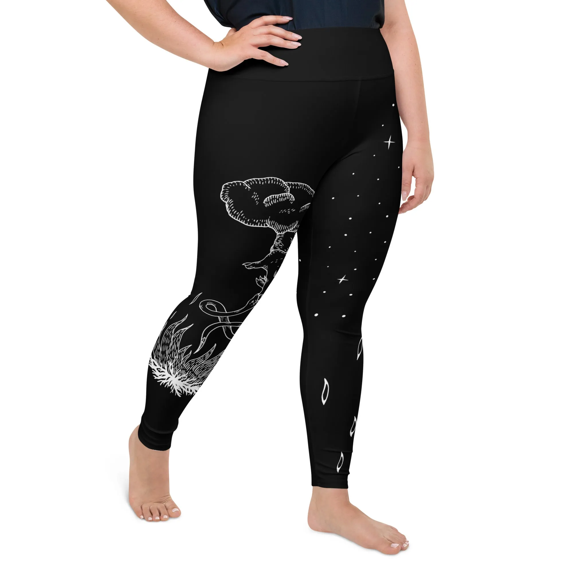 Godbane Plus Size Leggings - UPF 50  Protection Witchy Occult Gothic Style Activewear - Vegan Yoga Leisurewear