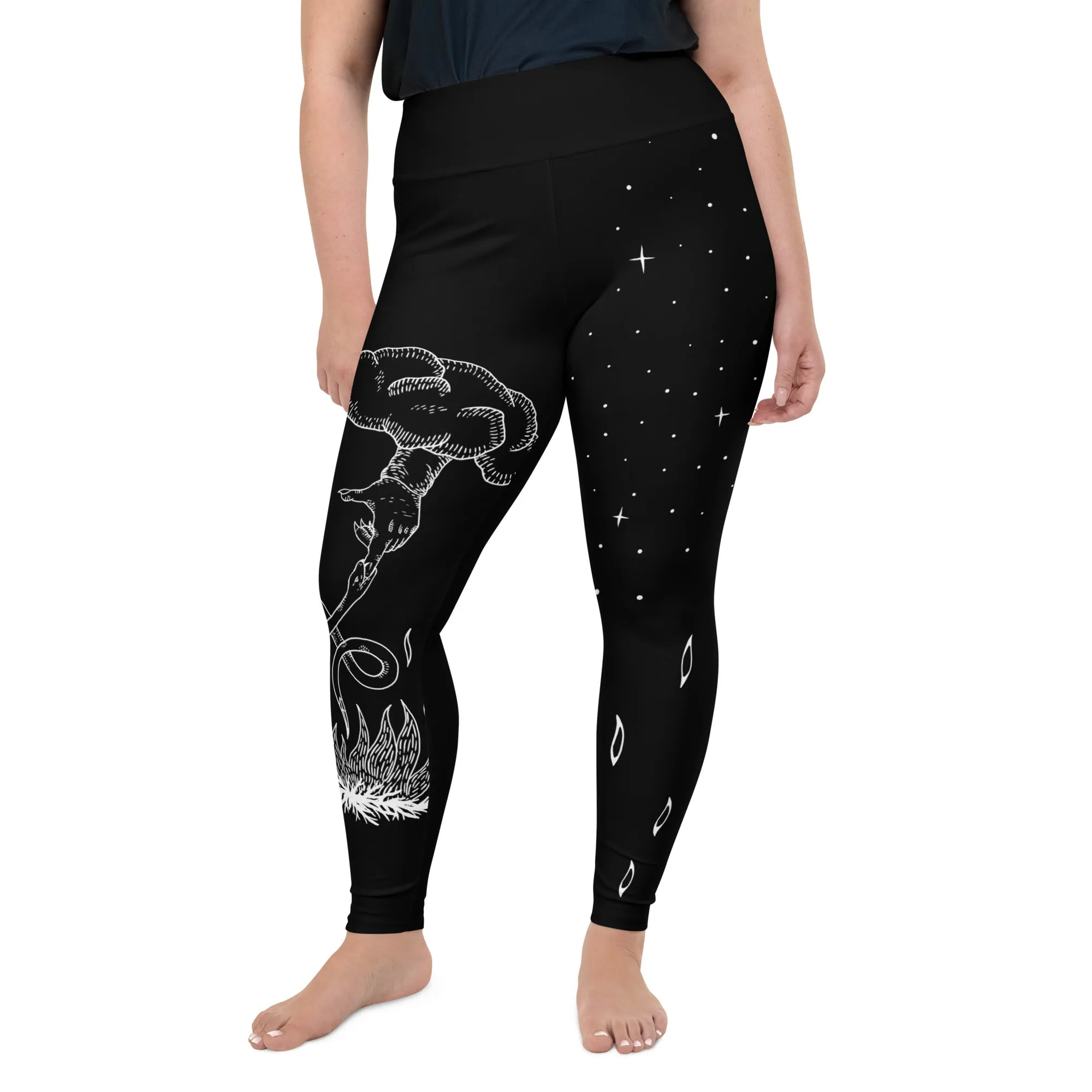 Godbane Plus Size Leggings - UPF 50  Protection Witchy Occult Gothic Style Activewear - Vegan Yoga Leisurewear