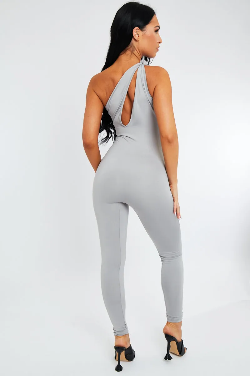 Grey Knot Strap Slinky Jumpsuit - Imani