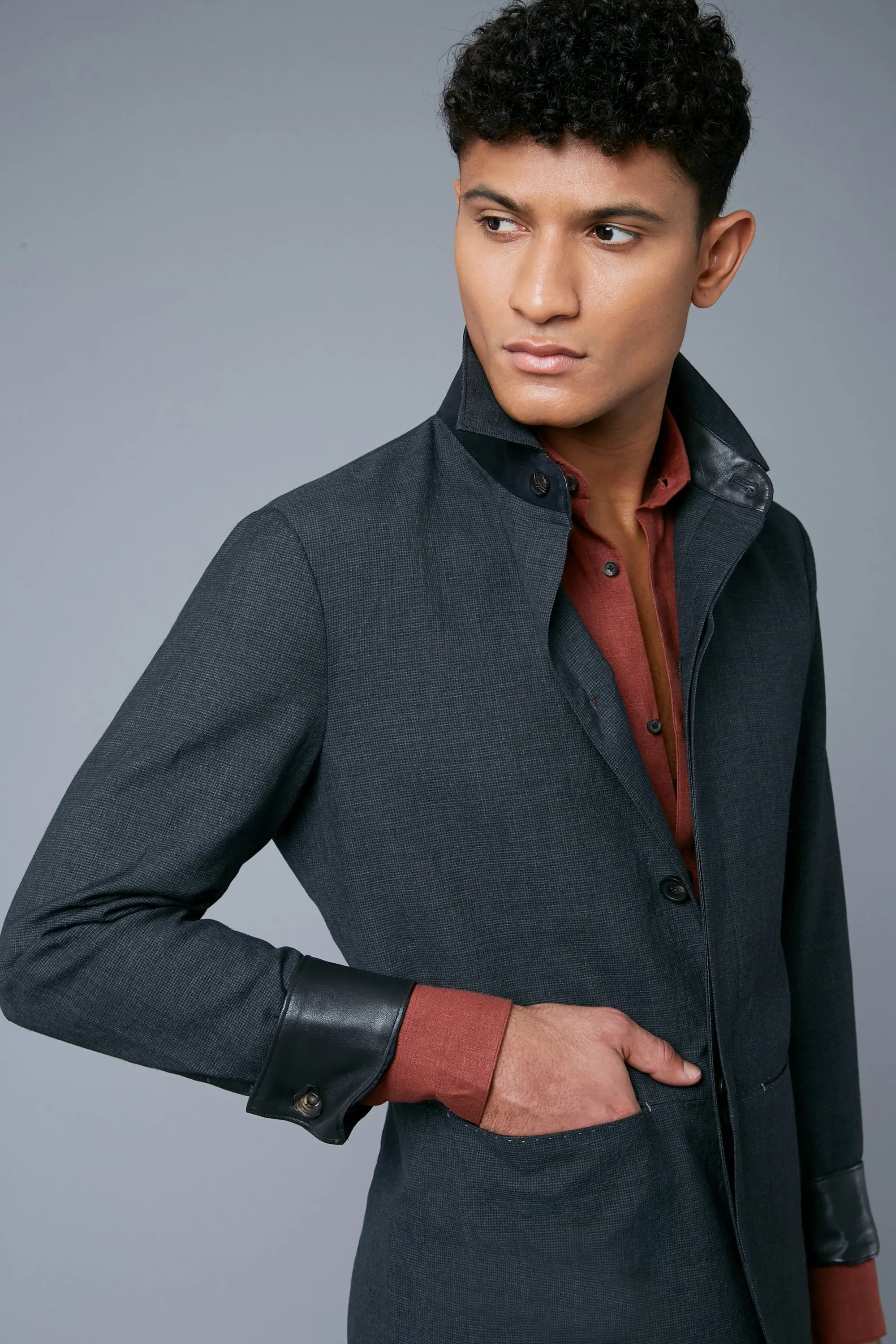 Half Lined Téchin Jacket | Grey Microcheck