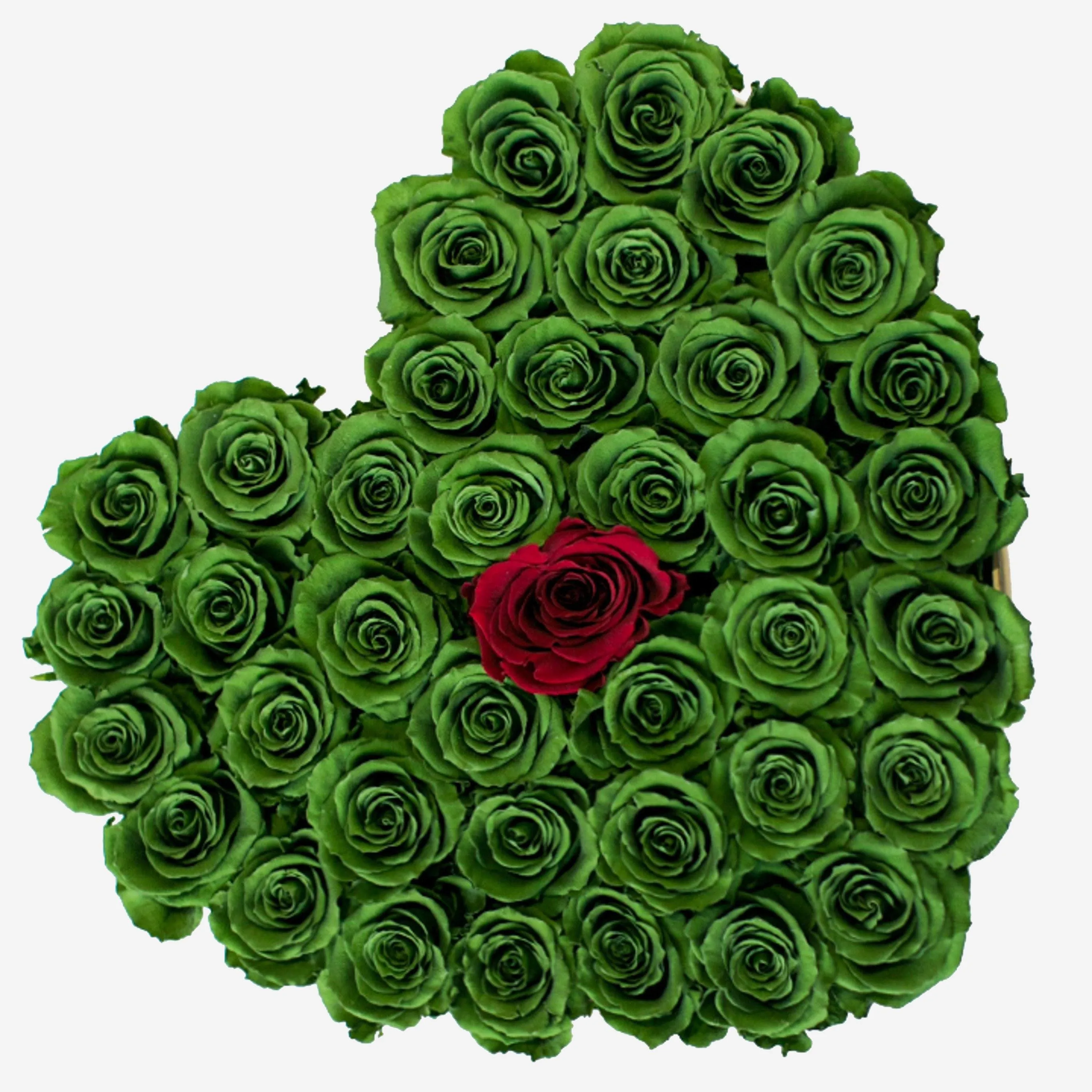 Heart Gold Box | Dark Green & Red Roses