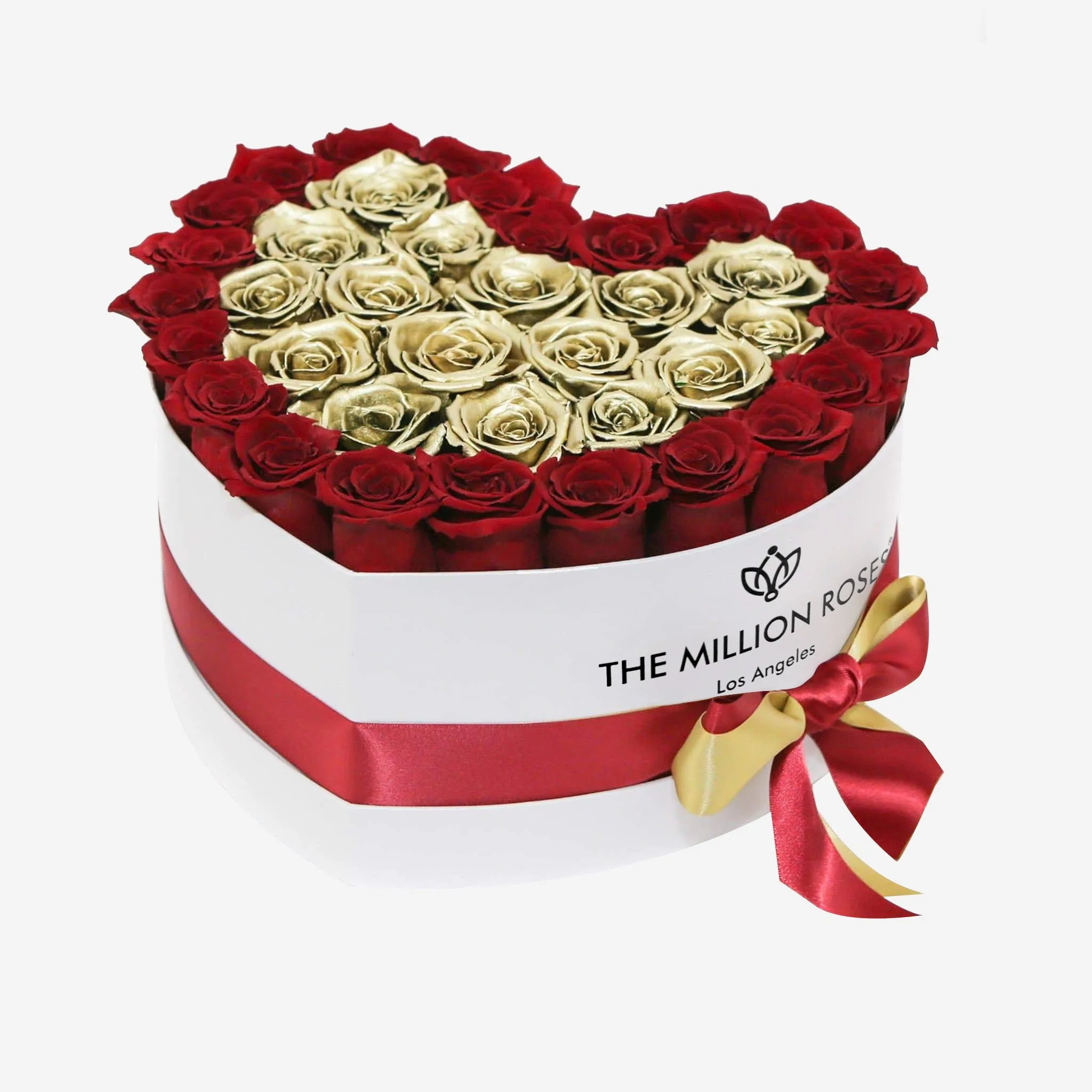 Heart White Box | Red & Gold Roses