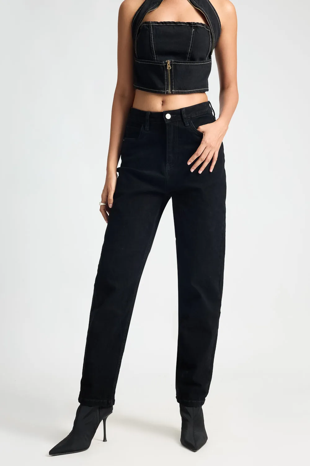 High Waisted Midnight Black Mom Jeans