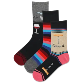 HOTSOX Women's Screw It Wine Crew Sock 3 Pair Pack