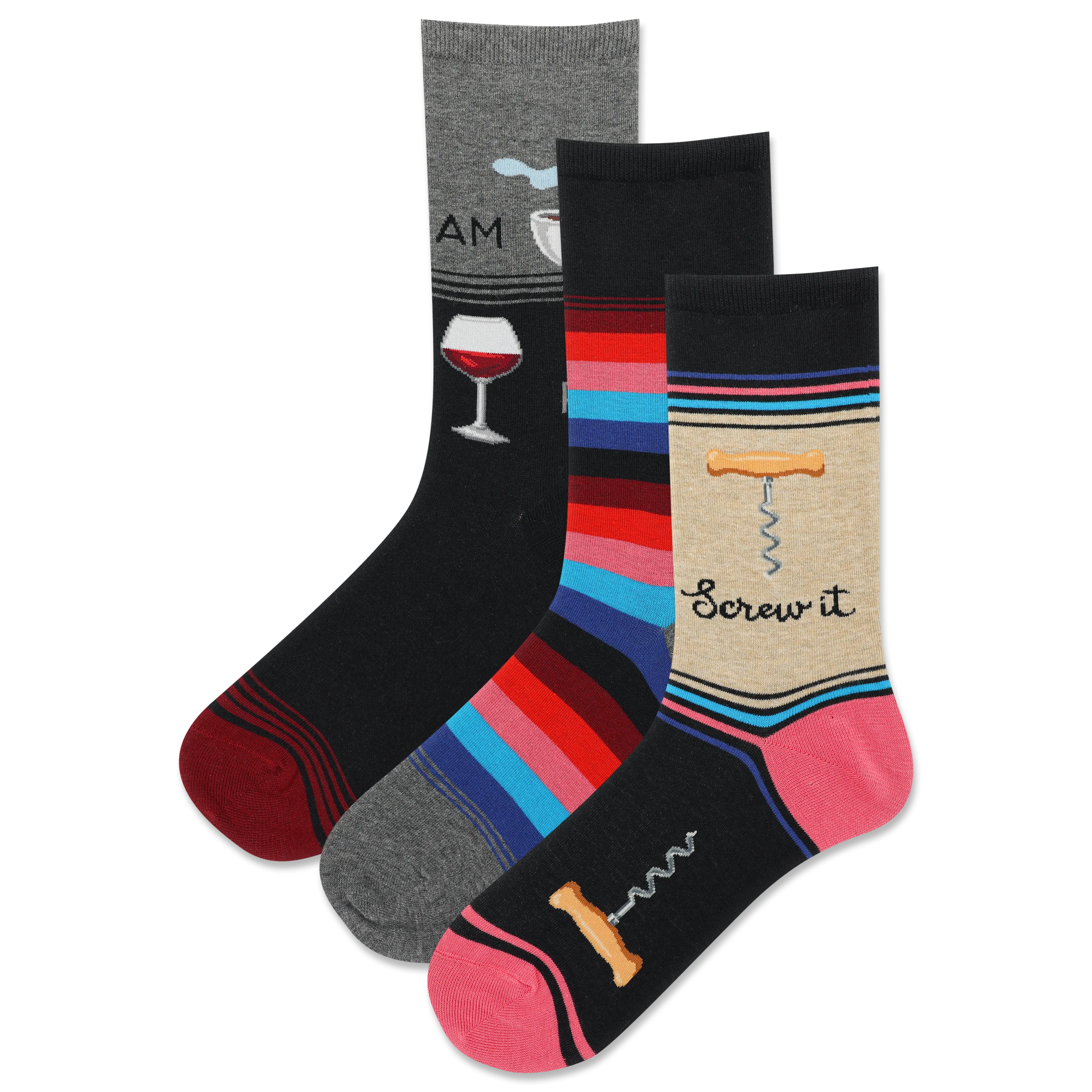 HOTSOX Women's Screw It Wine Crew Sock 3 Pair Pack