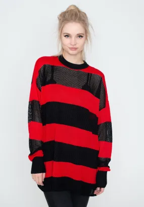 Jawbreaker - Red And Black Contrast Knit Oversized Multi - Pullover