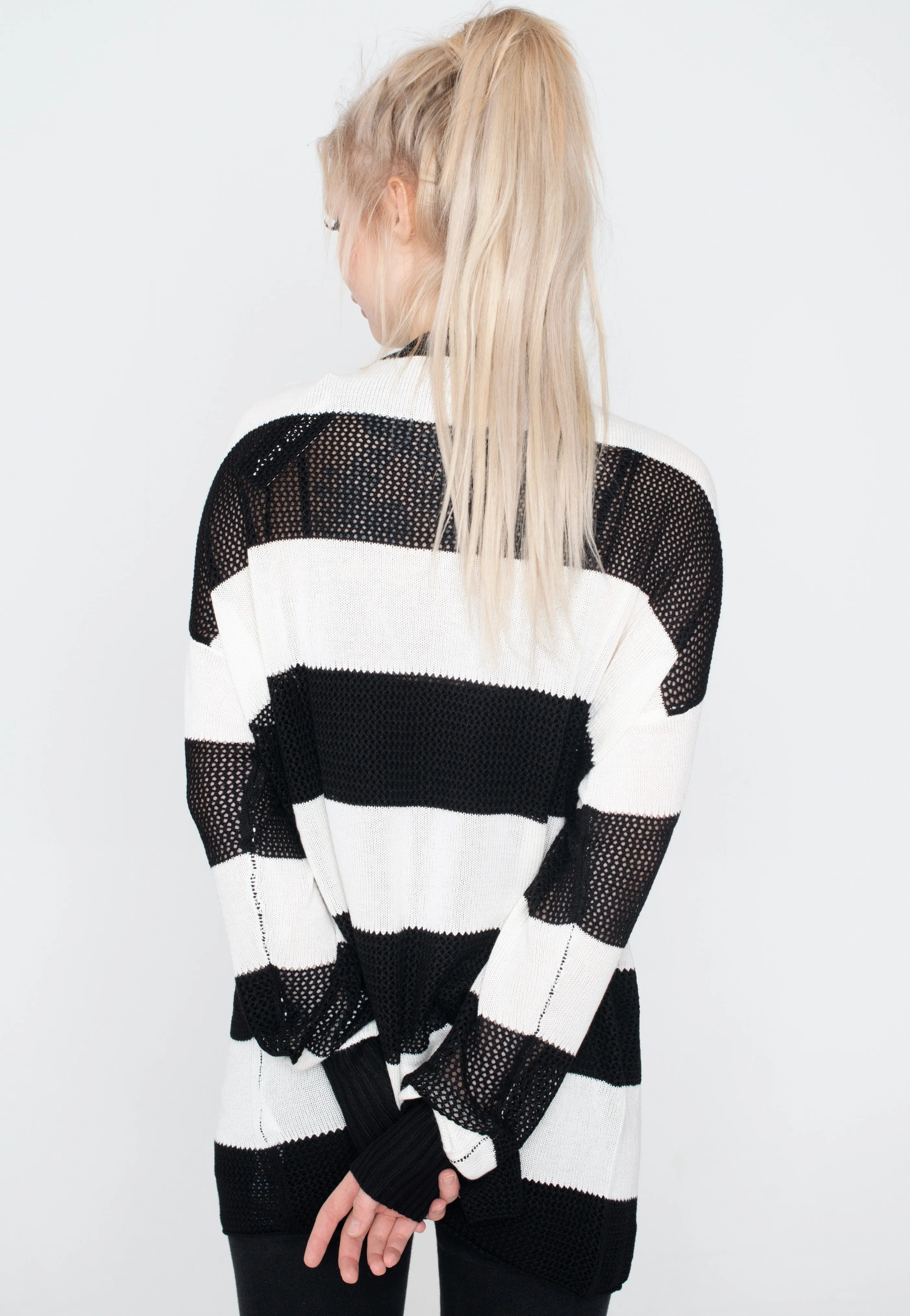 Jawbreaker - White And Black Contrast Knit Oversized Multi - Pullover