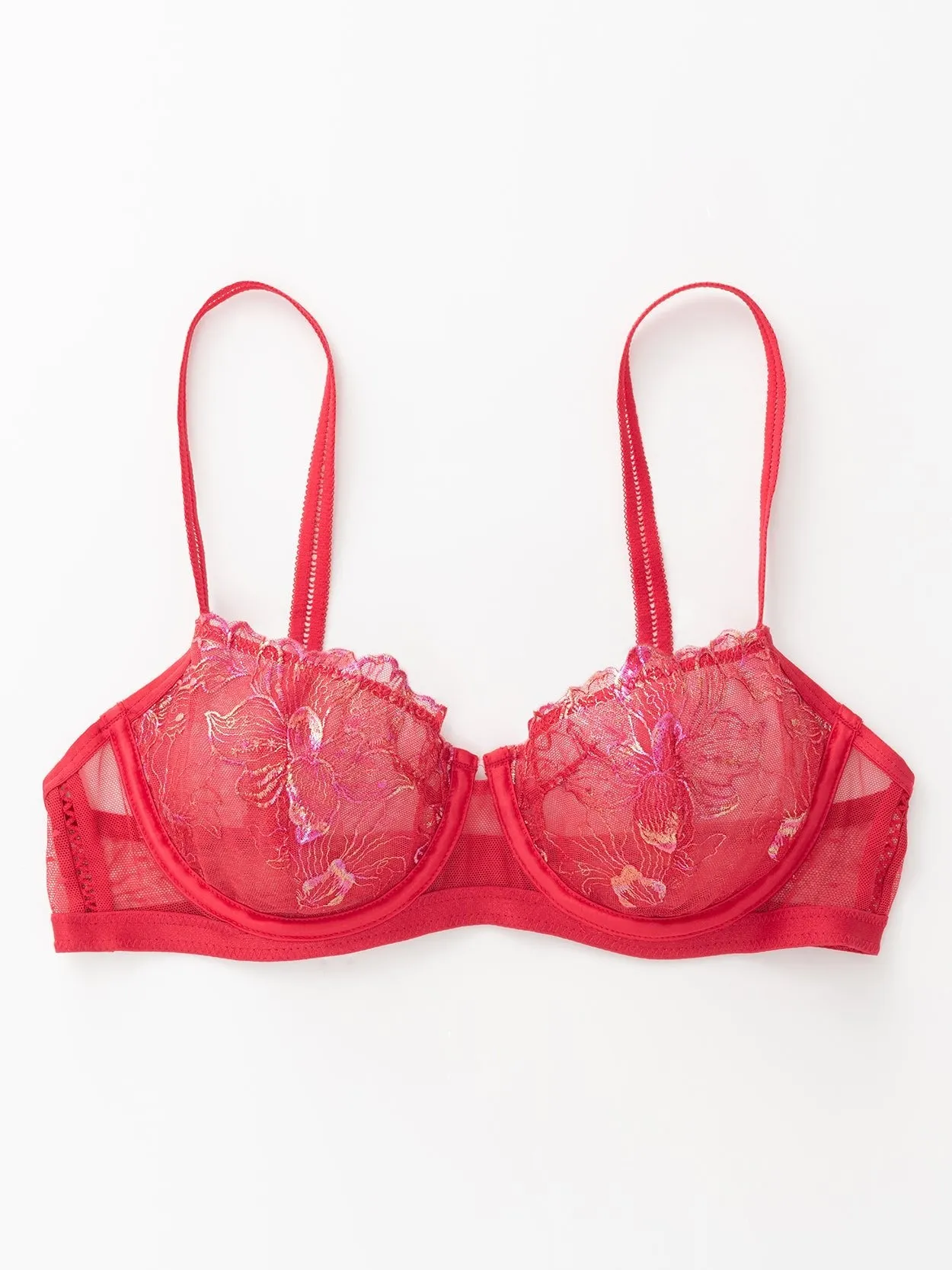 Lace Balconette Demi See Through Bra Red