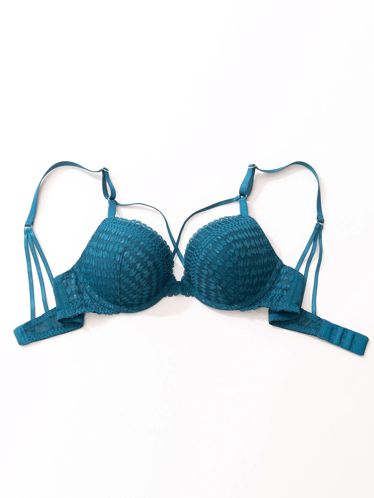 Lace Push Up Bra Padded Strappy Back Underwire Blue