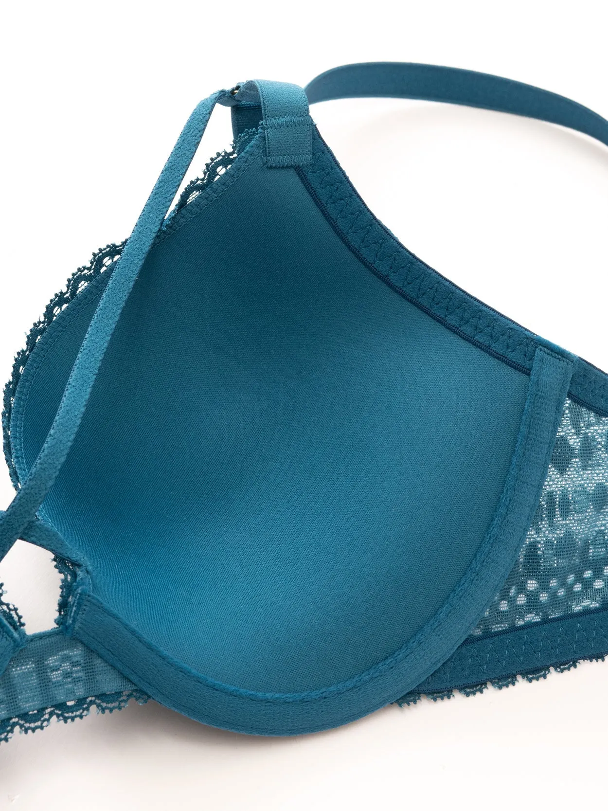 Lace Push Up Bra Padded Strappy Back Underwire Blue