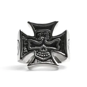 Large "13" Skull In Maltese Cross Stainless Steel Ring / SCR4009