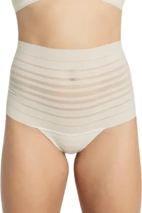 Leonisa Slimming Lace Stripe High-Waisted Thong, Ivory (012890)