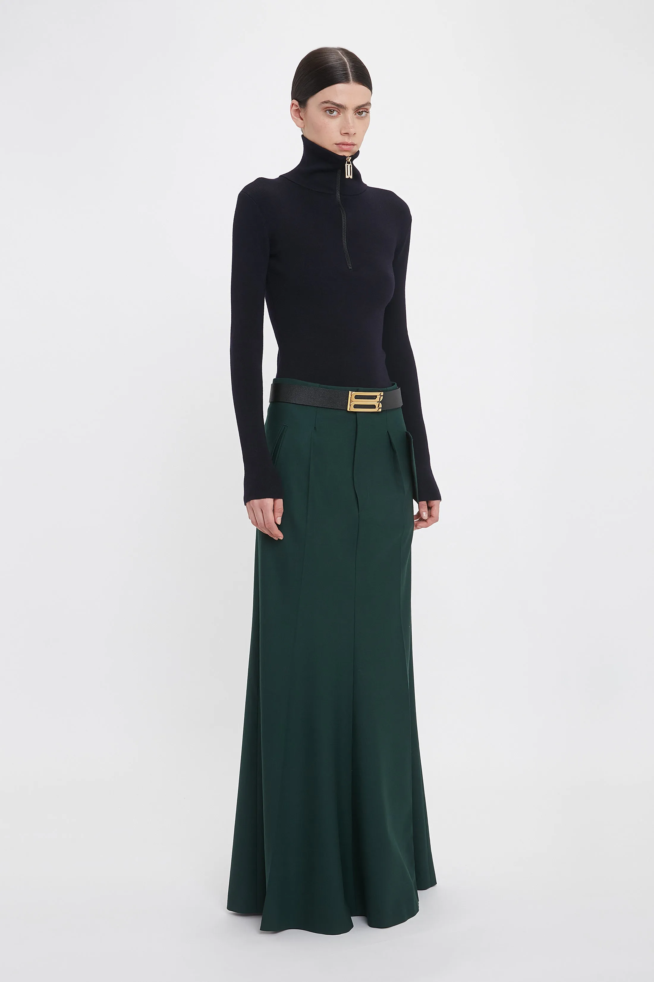 Long Asymmetric Tailored Skirt In Seaweed