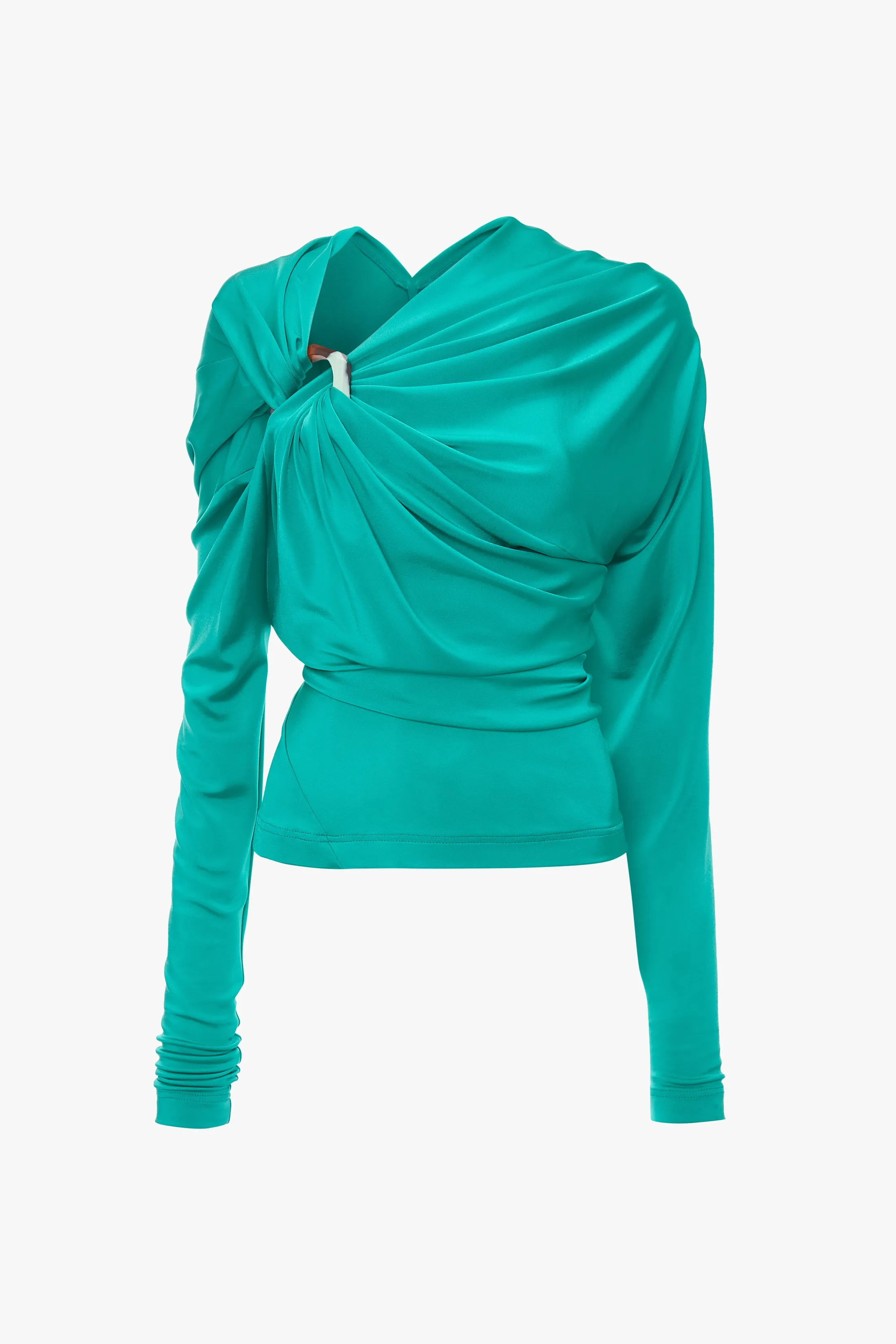 Long Sleeve Draped Jersey Top In Peacock