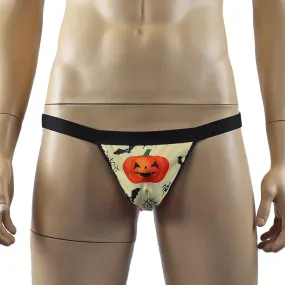 Mens Halloween Pumpkin Faces, Spiders and Bats G string Thong with Elastic Band