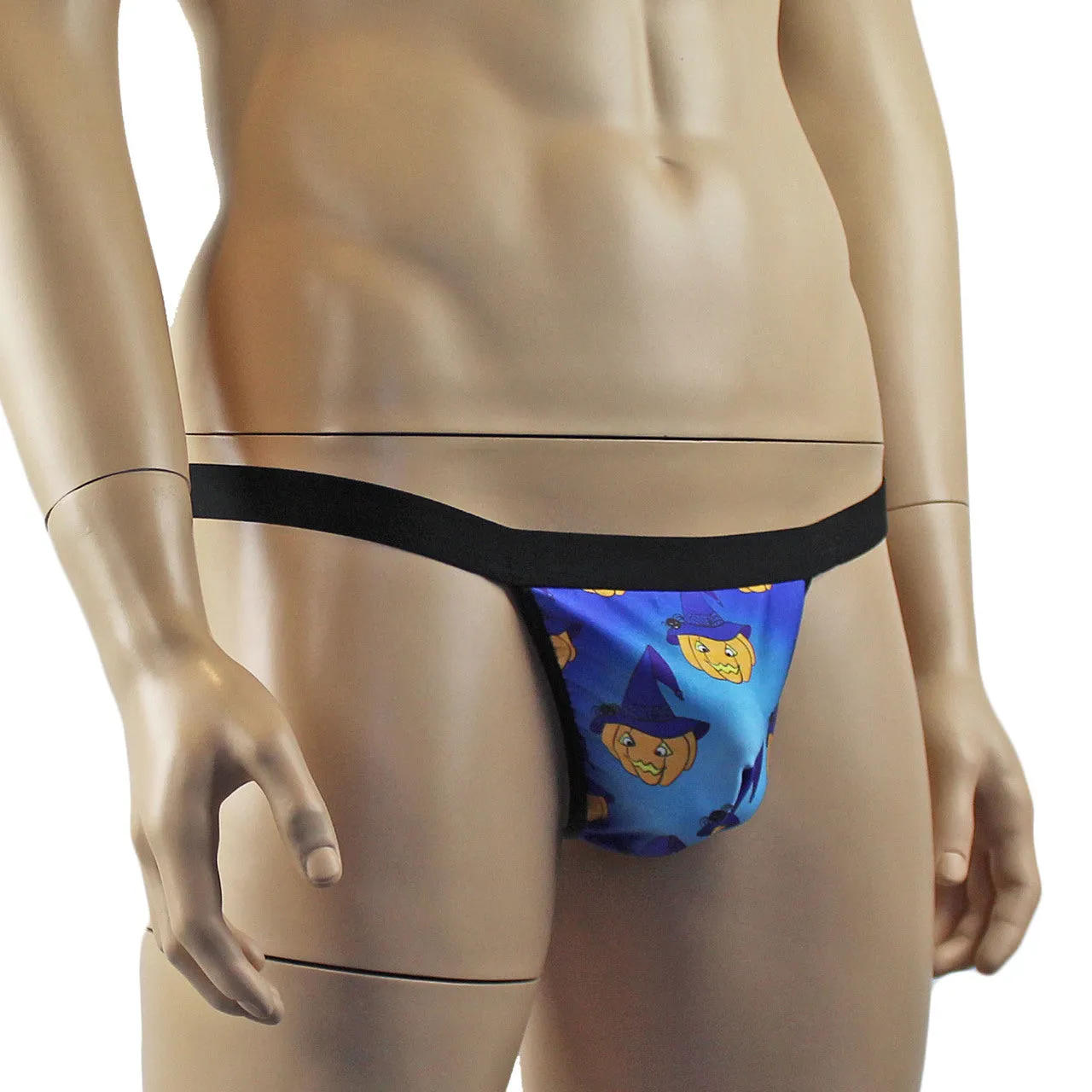 Mens Halloween Witches Pumpkin Face Full Front G string Thong with Elastic Band