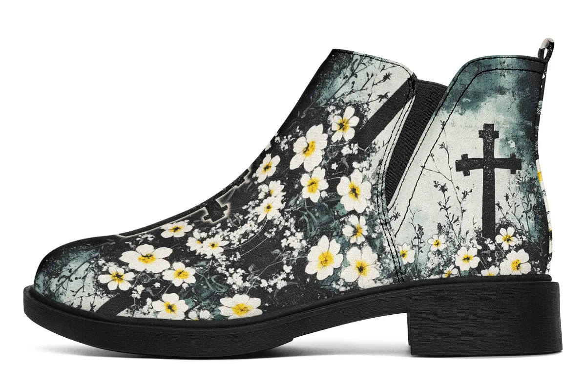 Mourning Petals Chelsea Boots - Comfy Slip-On - Soft & Water-Resistant Micro-Suede Vegan Shoes