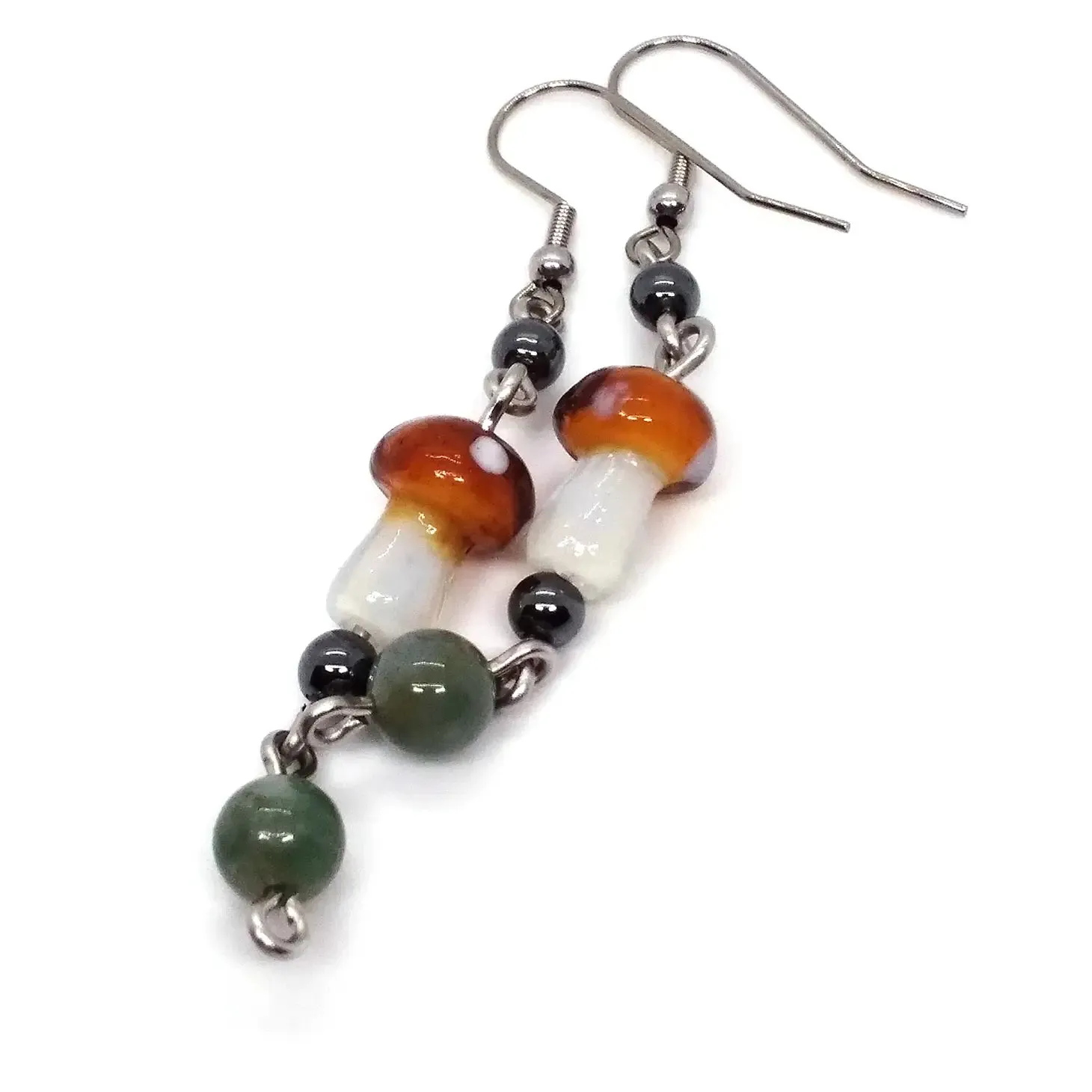 Mushroom Earrings with Moss Agate