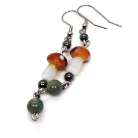 Mushroom Earrings with Moss Agate