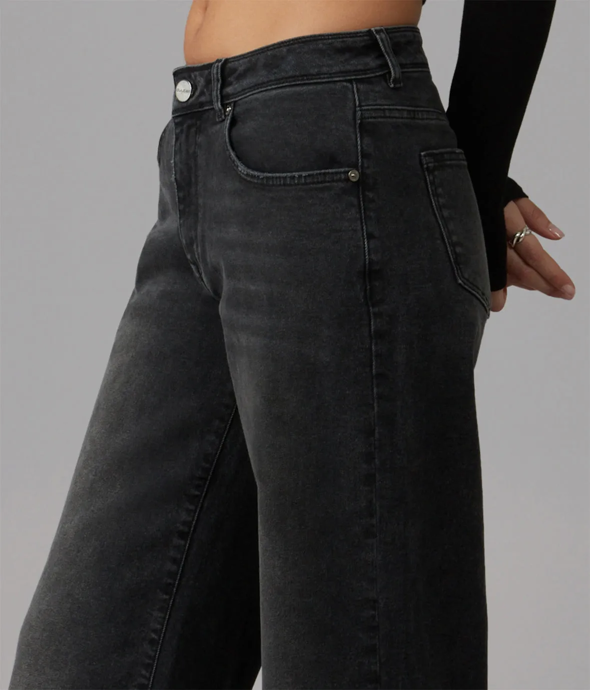 NOVA-BA Mid Rise Wide Leg Jeans