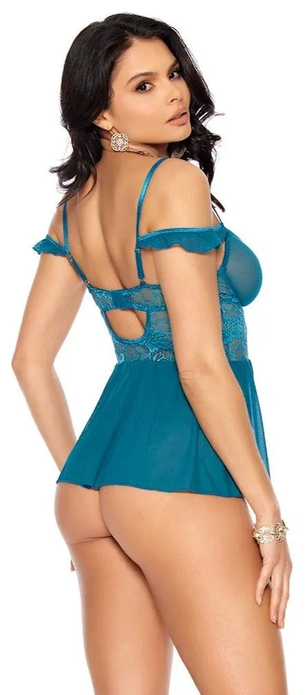 Ocean Blue  Lace Babydoll with Underwire Cups