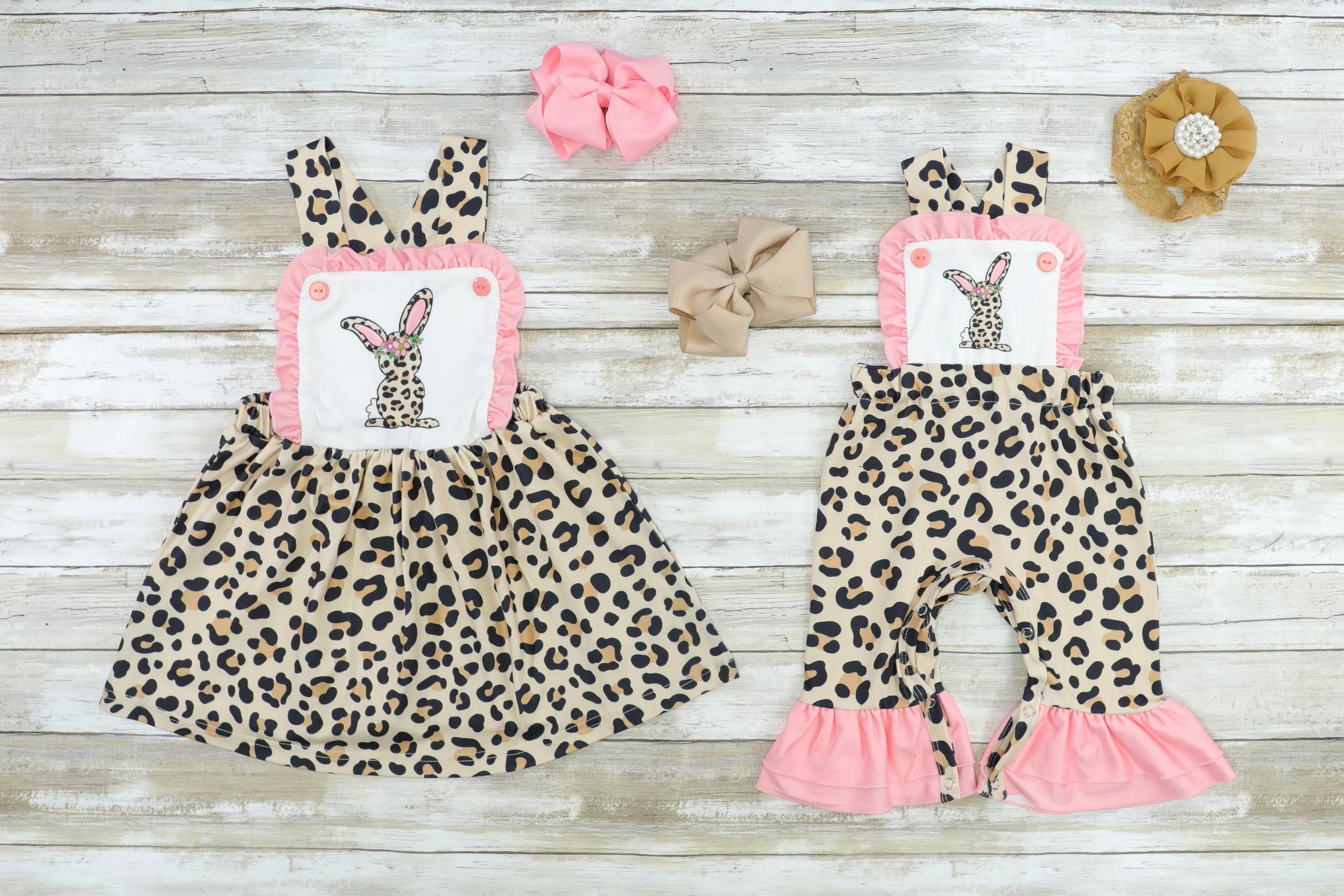 Pink Leopard Bunny Apron Dress