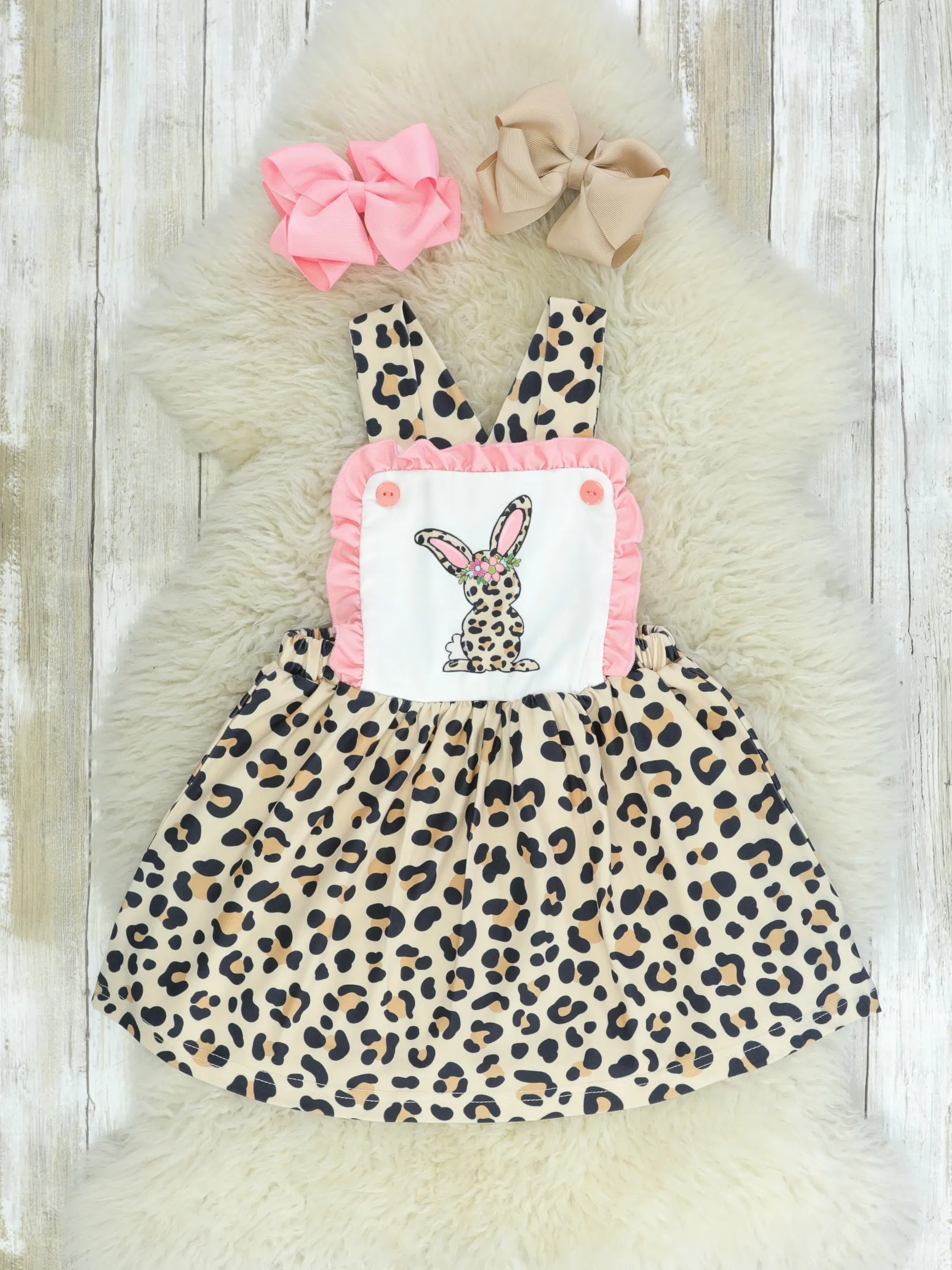 Pink Leopard Bunny Apron Dress