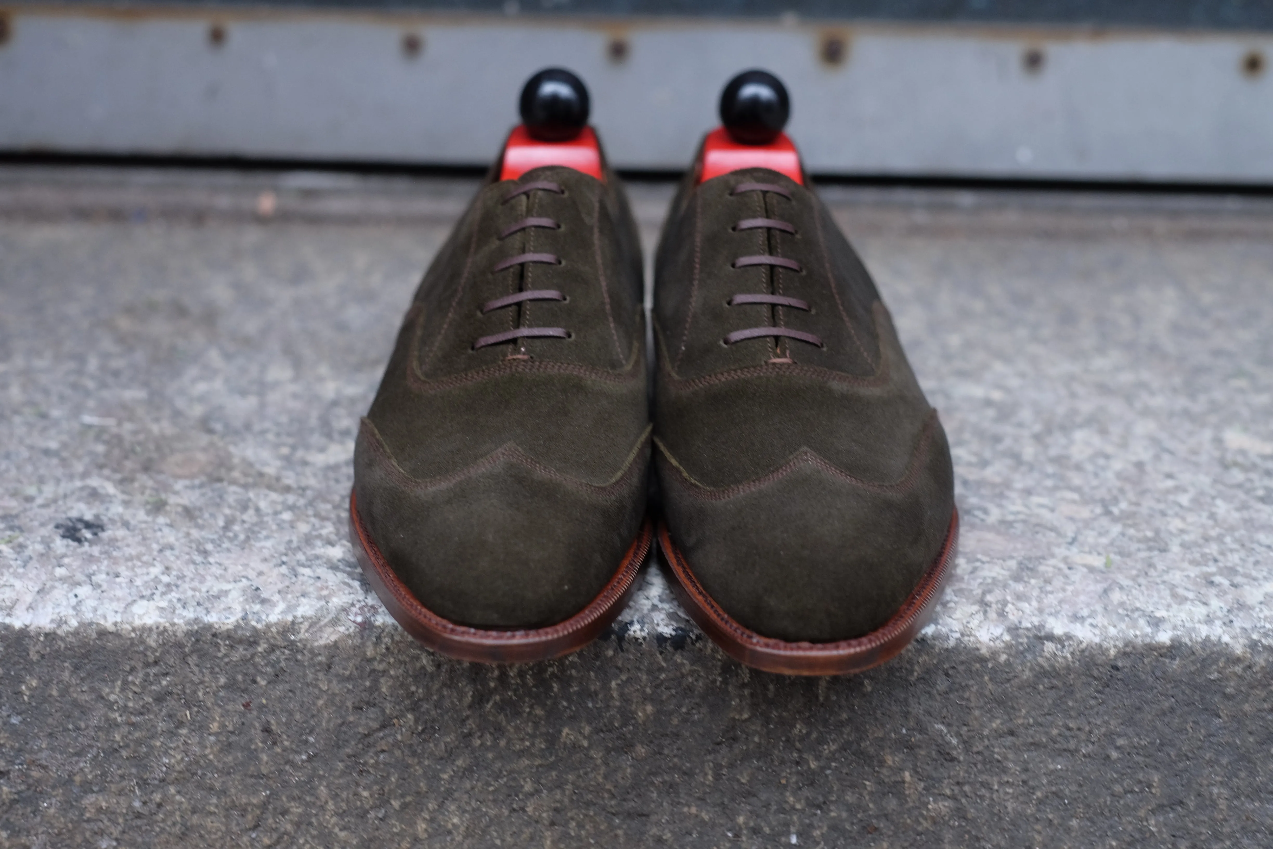 Pullman - MTO - Dark Olive Suede / Brown Stitching - TMG Last - Single Leather Sole