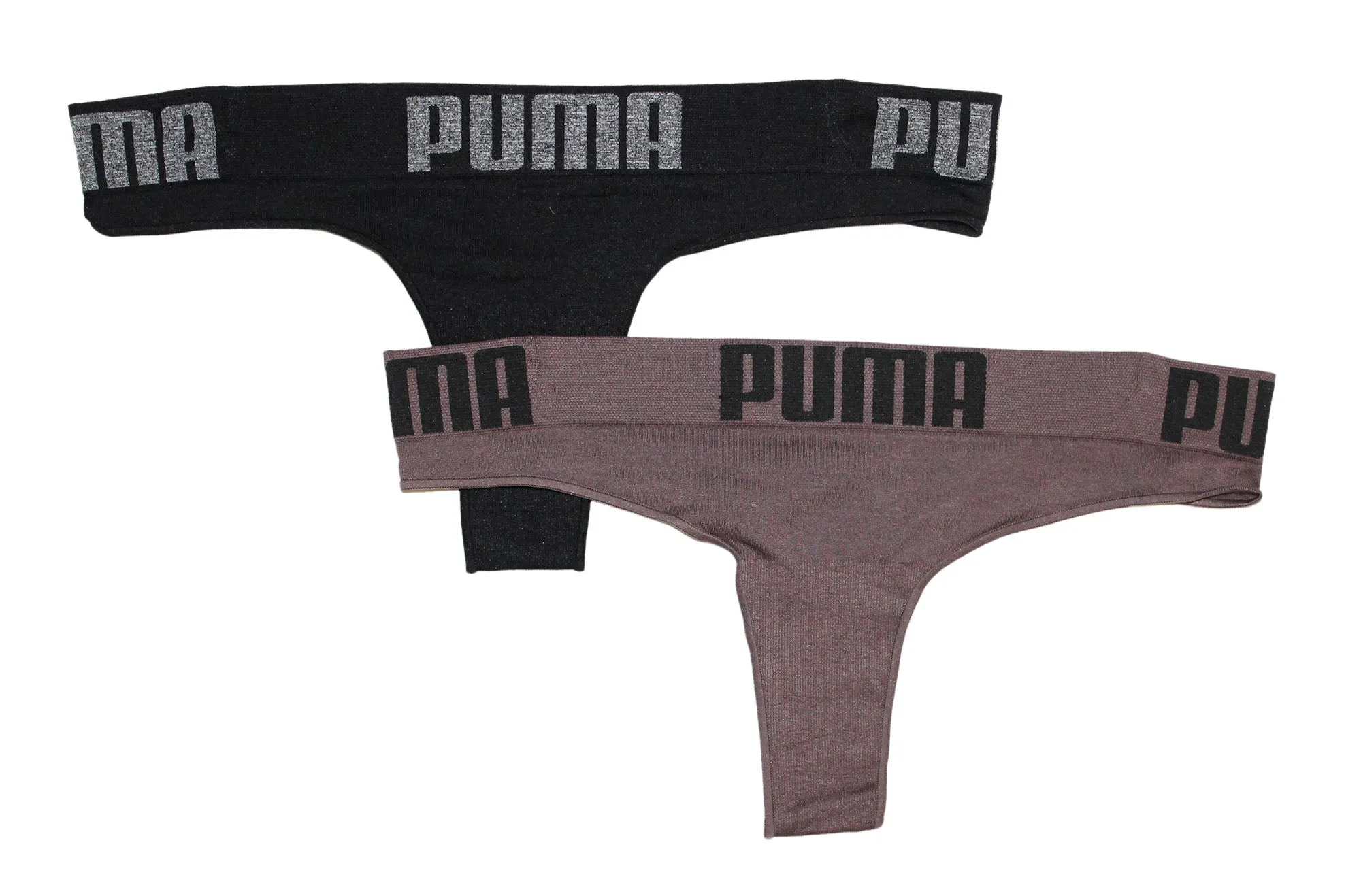 Puma Women's 2-Pack Seamless Big Logo Super Soft Sport Stretch Thong Panty