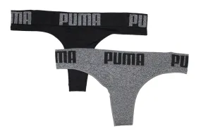 Puma Women's 2-Pack Seamless Big Logo Super Soft Sport Stretch Thong Panty